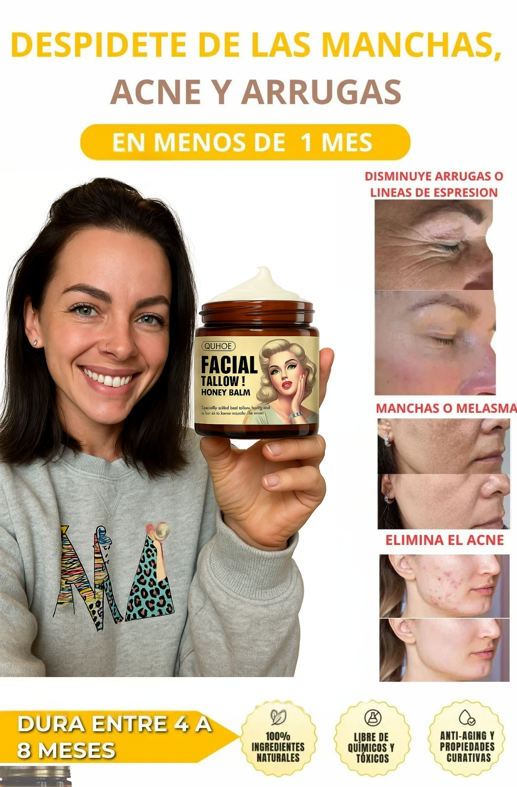 Tallow | Crema Sebo de Res con Miel 120g - Elimina arrugas, acné y la irritación