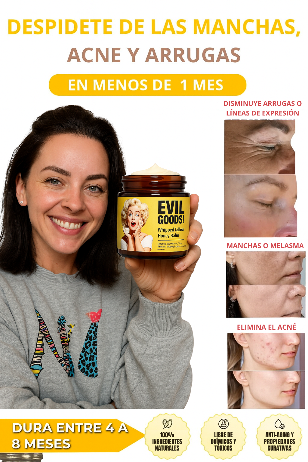 Crema Sebo de Res con Miel 120g - Elimina arrugas, acné y la irritación | Inspirado en EvilGoods