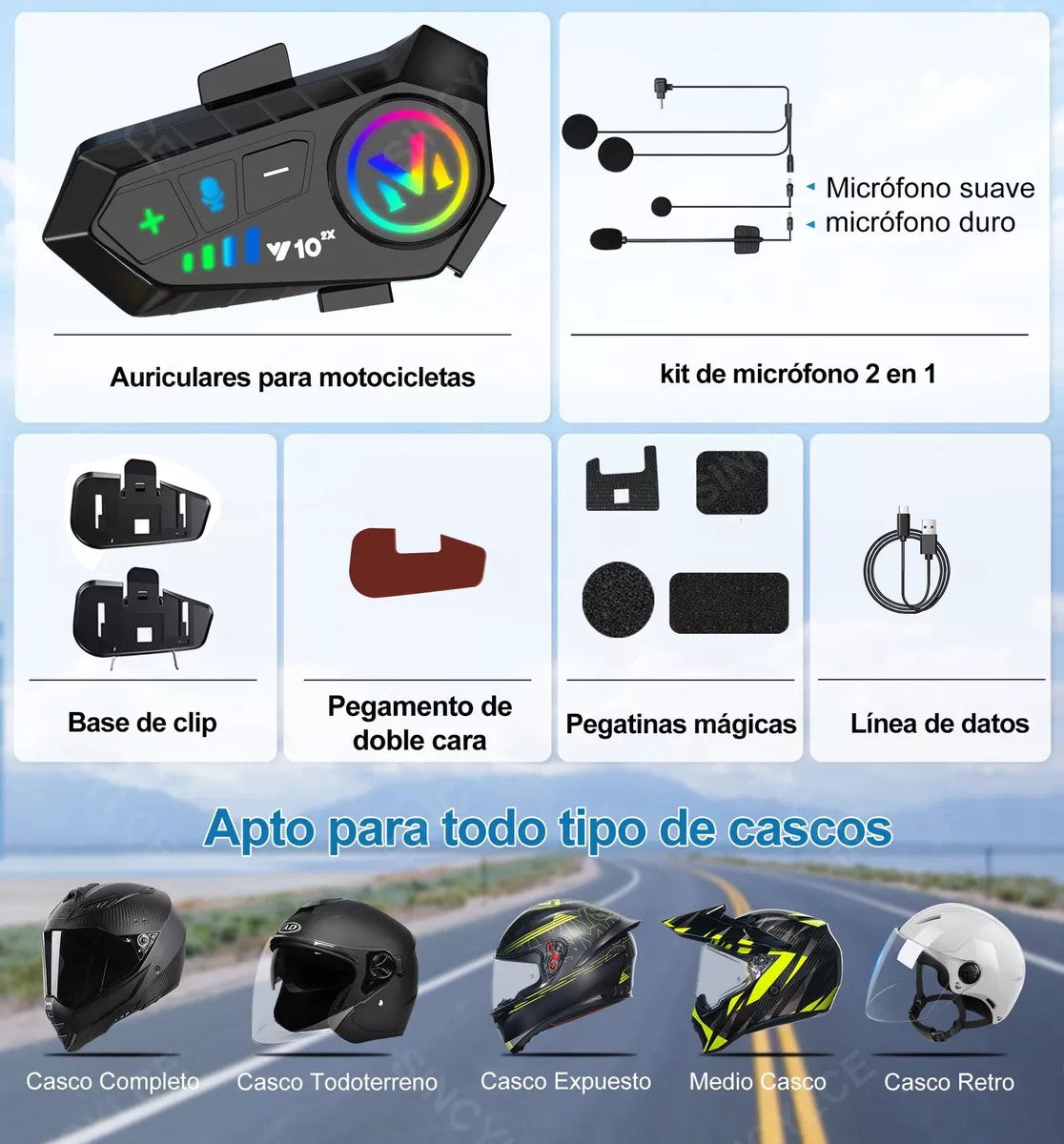 RideCom™ | Intercomunicador Para Casco De Moto, Bluetooth 5.3, Ipx6 [2 PZAS]